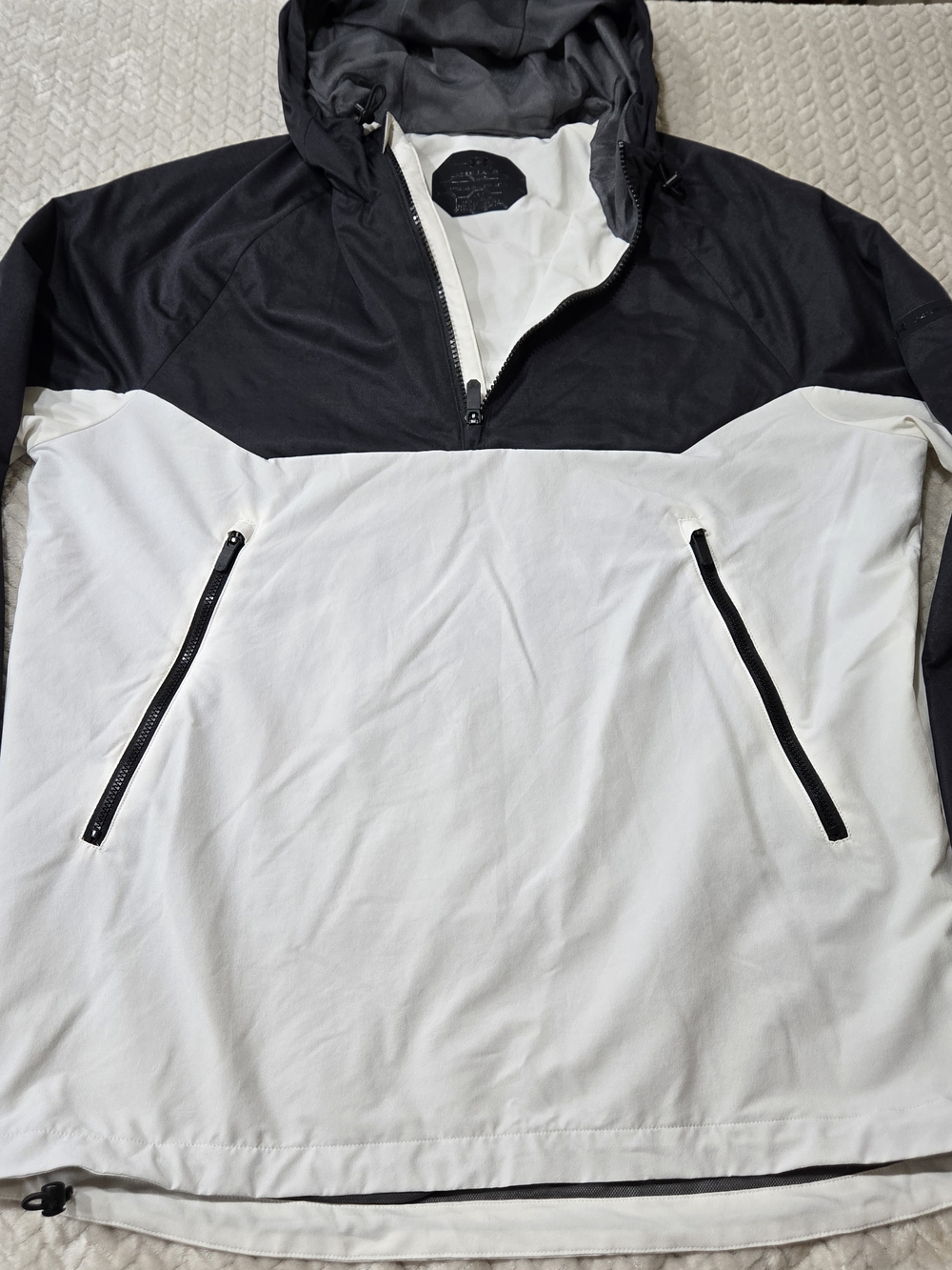 Men's Black & White Hooded Pullover Jacket
